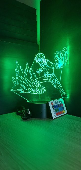 Lampe led 3D Shoto Todoroki, My Hero Academia, manga ,veilleuse, lampe de chevet, déco, illusion 