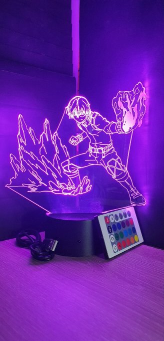 Lampe led 3D Shoto Todoroki, My Hero Academia, manga ,veilleuse, lampe de chevet, déco, illusion 