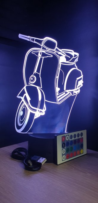 Lampe led 3D Vespa, scooter, chevet, néon, déco, illusion, bureau