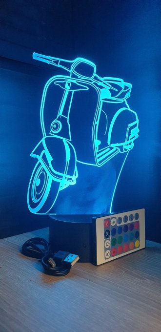 Lampe led 3D Vespa, scooter, chevet, néon, déco, illusion, bureau