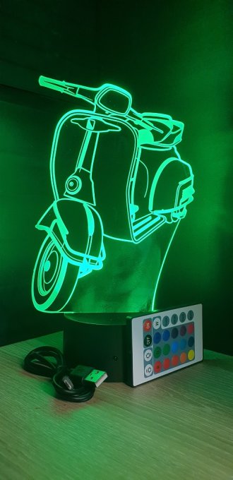 Lampe led 3D Vespa, scooter, chevet, néon, déco, illusion, bureau