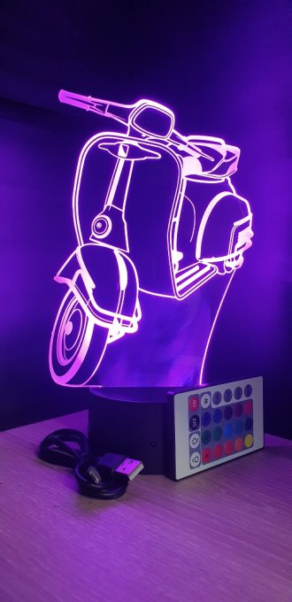 Lampe led 3D Vespa, scooter, chevet, néon, déco, illusion, bureau