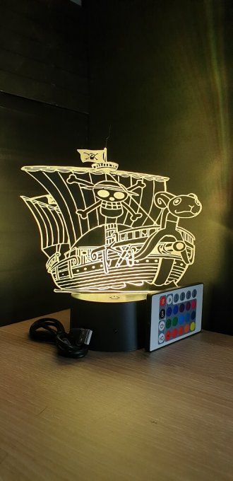 Lampe led 3D Vogue Merry, One Piece, manga, veilleuse, idée cadeau, dessin animé, déco, illusion