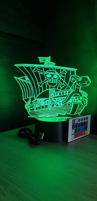 Lampe led 3D Vogue Merry, One Piece, manga, veilleuse, idée cadeau, dessin animé, déco, illusion