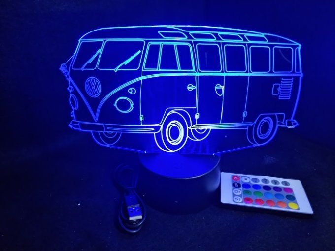 Lampe led 3D Volkswagen Combi, retro, voiture, veilleuse, chevet, cadeau, déco, illusion