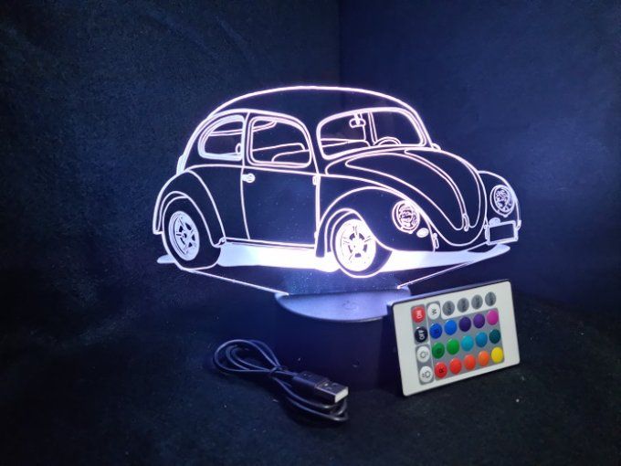 Lampe led 3D Coccinelle Volkswagen, retro, voiture, veilleuse, chevet, cadeau, déco, illusion