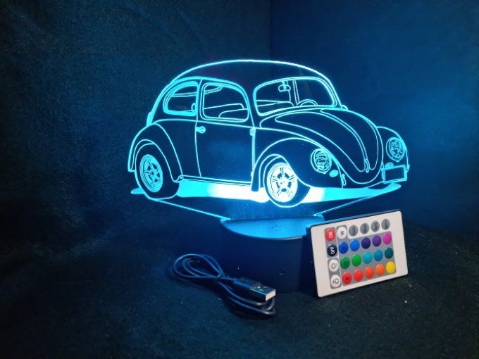 Lampe led 3D Coccinelle Volkswagen, retro, voiture, veilleuse, chevet, cadeau, déco, illusion