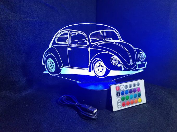 Lampe led 3D Coccinelle Volkswagen, retro, voiture, veilleuse, chevet, cadeau, déco, illusion