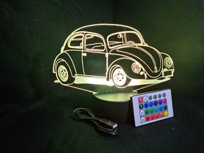 Lampe led 3D Coccinelle Volkswagen, retro, voiture, veilleuse, chevet, cadeau, déco, illusion