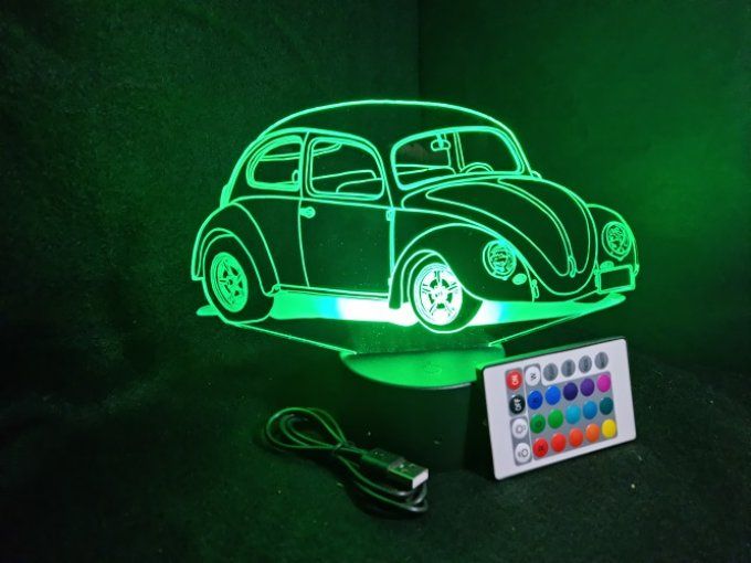 Lampe led 3D Coccinelle Volkswagen, retro, voiture, veilleuse, chevet, cadeau, déco, illusion