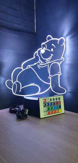 Lampe led 3D Winnie l'ourson, dessin animé, veilleuse, déco, chambre, illusion, chevet, éclairage