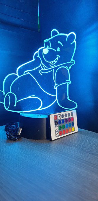 Lampe led 3D Winnie l'ourson, dessin animé, veilleuse, déco, chambre, illusion, chevet, éclairage