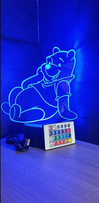 Lampe led 3D Winnie l'ourson, dessin animé, veilleuse, déco, chambre, illusion, chevet, éclairage