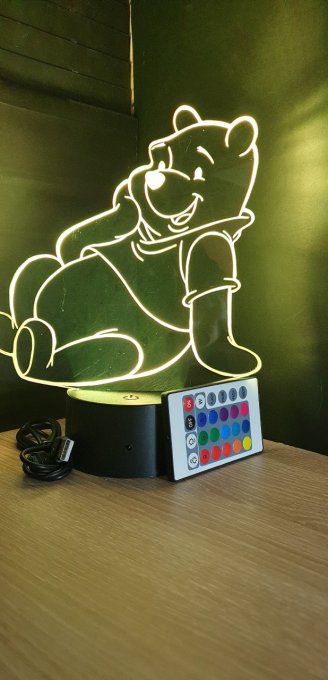 Lampe led 3D Winnie l'ourson, dessin animé, veilleuse, déco, chambre, illusion, chevet, éclairage