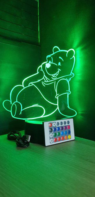 Lampe led 3D Winnie l'ourson, dessin animé, veilleuse, déco, chambre, illusion, chevet, éclairage