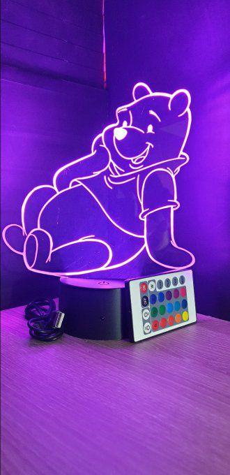 Lampe led 3D Winnie l'ourson, dessin animé, veilleuse, déco, chambre, illusion, chevet, éclairage