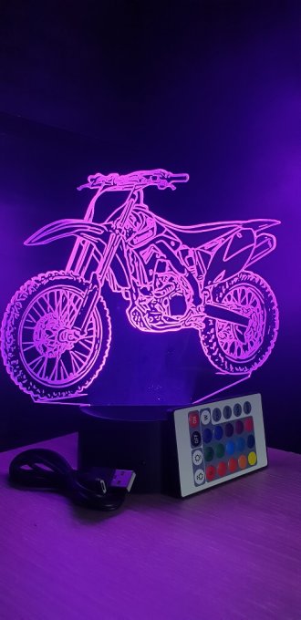 Lampe led 3D Yamaha 450F, Moto, cross, veilleuse, chevet, néon, idée cadeau, déco, illusion, chevet