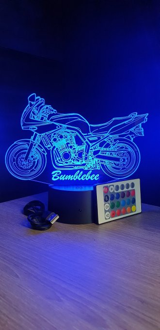 Lampe led 3D Yamaha FZ6, Moto, déco, illusion, bureau, lumière