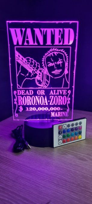 Lampe-led-3d-roronoa-zoro-wanted