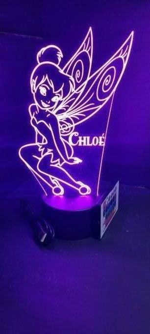 Lampe led 3D Fée Clochette, veilleuse, chevet, néon, cadeau