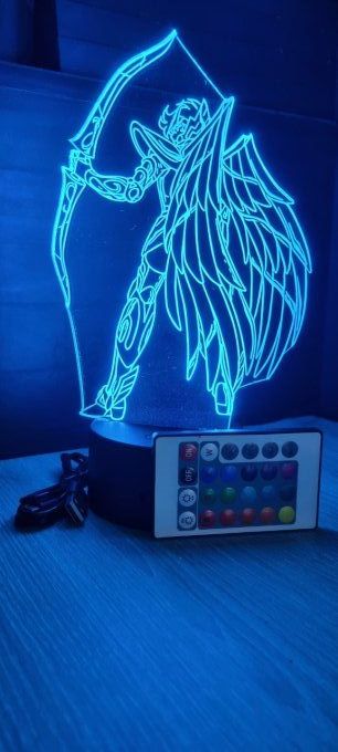 Lampe led 3D Aiolos, Chevaliers du Zodiaque, illusion, idée cadeau, veilleuse, déco, enfant