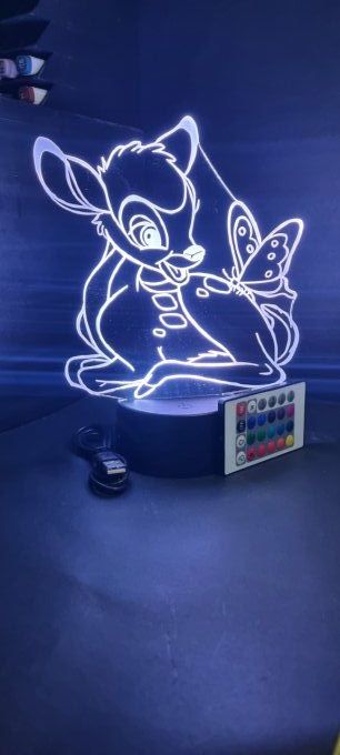 Lampe led 3D Bambi, dessin animé, chevet, veilleuse, déco, illusion