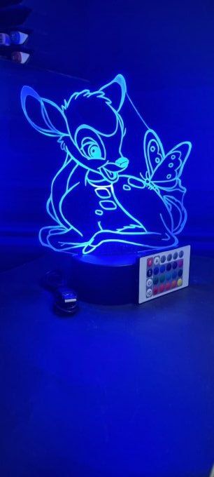 Lampe led 3D Bambi, dessin animé, chevet, veilleuse, déco, illusion