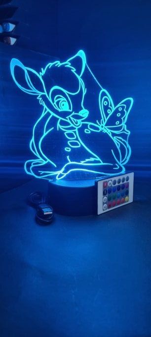 Lampe led 3D Bambi, dessin animé, chevet, veilleuse, déco, illusion