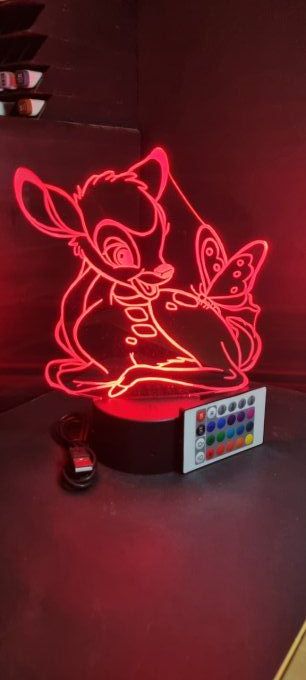 Lampe led 3D Bambi, dessin animé, chevet, veilleuse, déco, illusion