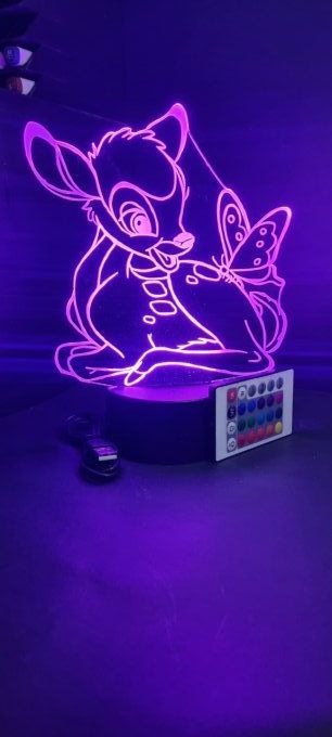 Lampe led 3D Bambi, dessin animé, chevet, veilleuse, déco, illusion