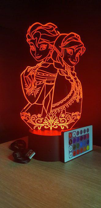 Lampe led 3D Anna et Elsa, La Reine des neiges, veilleuse, chevet