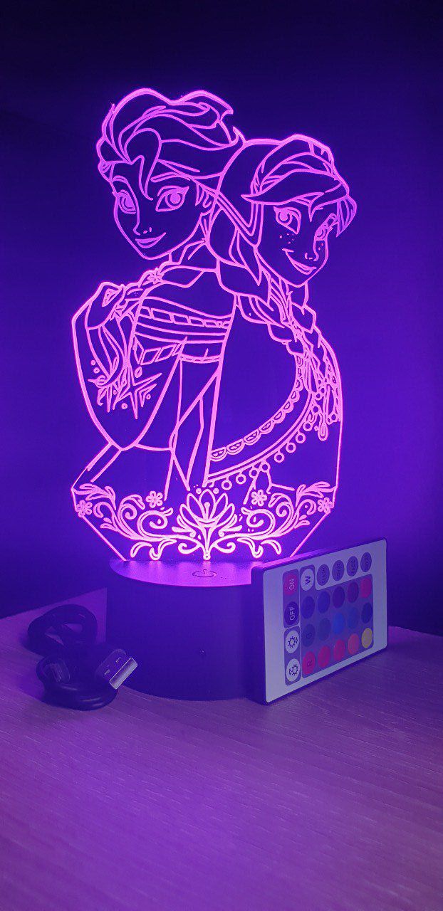 Lampe led 3D Anna et Elsa, La Reine des neiges, veilleuse, chevet