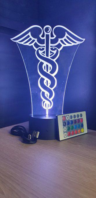 Lampe led 3D Caducée, médecin, infirmière, hôpital, veilleuse , idée cadeau, déco, illusion