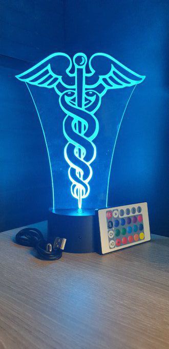 Lampe led 3D Caducée, médecin, infirmière, hôpital, veilleuse , idée cadeau, déco, illusion