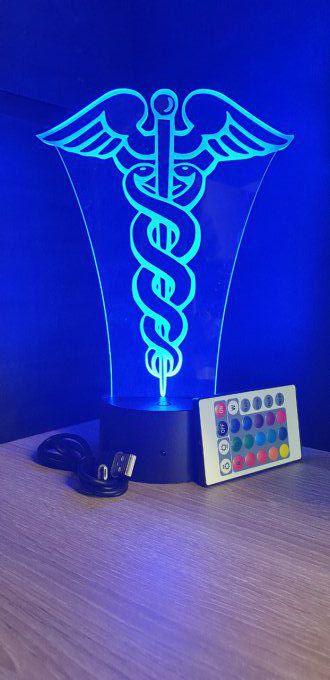 Lampe led 3D Caducée, médecin, infirmière, hôpital, veilleuse , idée cadeau, déco, illusion
