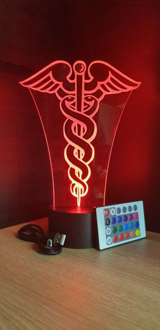 Lampe led 3D Caducée, médecin, infirmière, hôpital, veilleuse , idée cadeau, déco, illusion