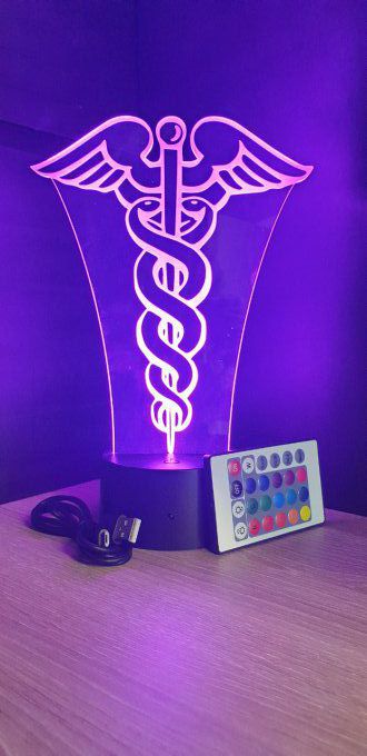 Lampe led 3D Caducée, médecin, infirmière, hôpital, veilleuse , idée cadeau, déco, illusion