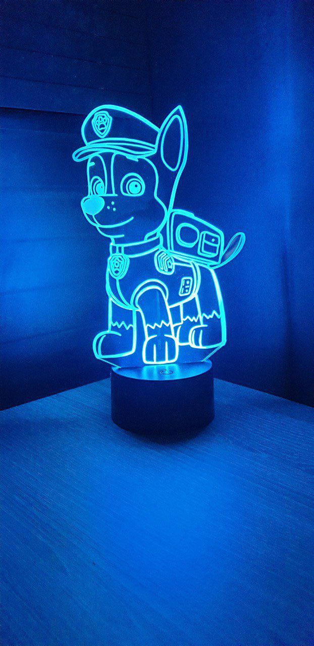 Lampe led 3D Pat Patrouille Chase, veilleuse, chevet, dessin animé