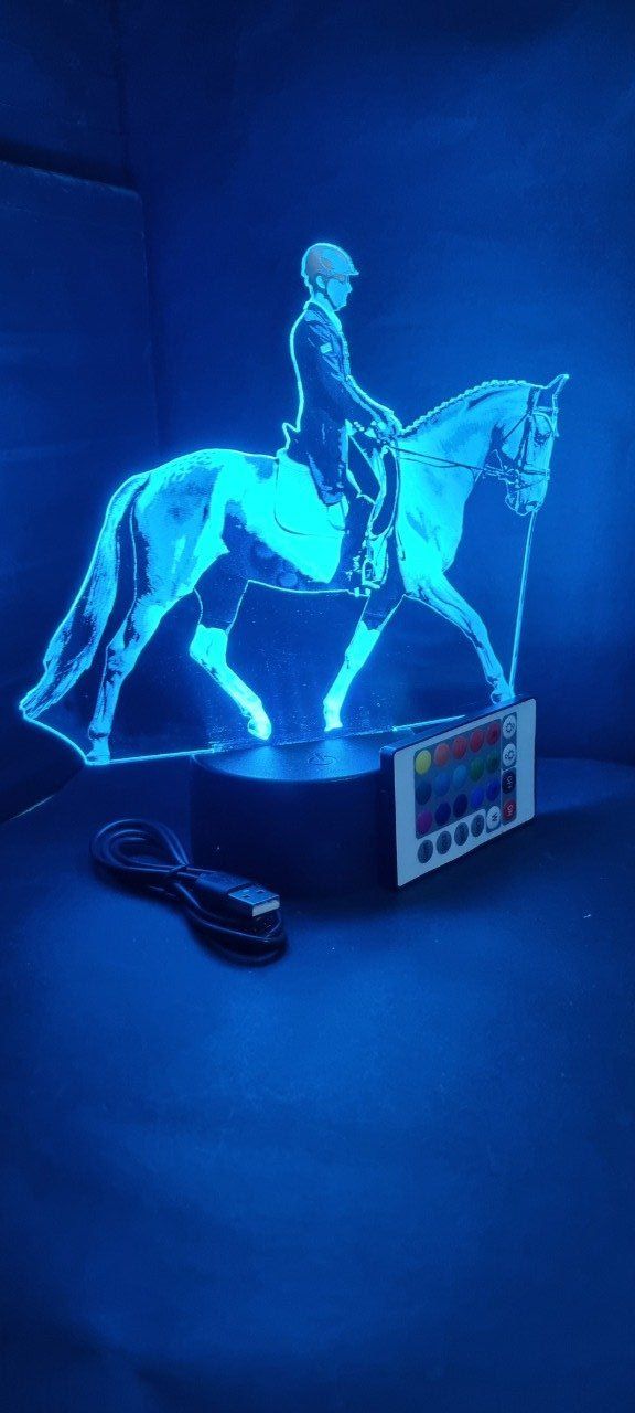 Lampe LED 3D Cheval Geometrique avec socle au choix