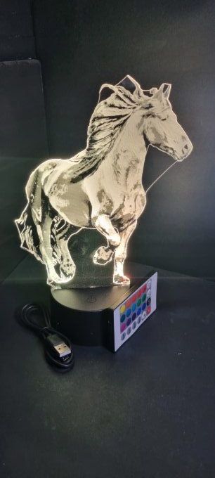 Lampe led 3D Cheval, veilleuse, éclairage, illusion, déco, cadeau