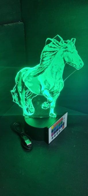 Lampe led 3D Cheval, veilleuse, éclairage, illusion, déco, cadeau