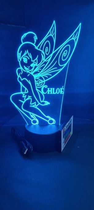 Lampe led 3D Fée Clochette, veilleuse, chevet, néon, cadeau