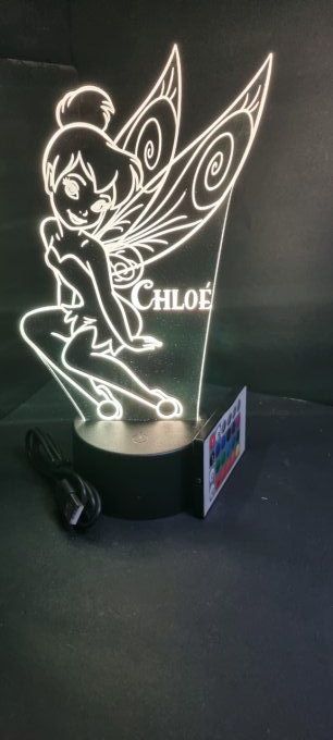 Lampe led 3D Fée Clochette, veilleuse, chevet, néon, cadeau