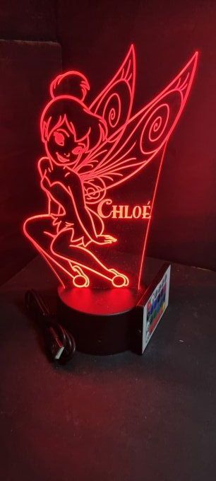 Lampe led 3D Fée Clochette, veilleuse, chevet, néon, cadeau