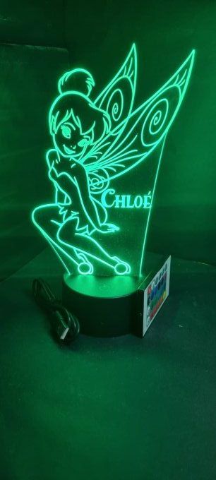 Lampe led 3D Fée Clochette, veilleuse, chevet, néon, cadeau