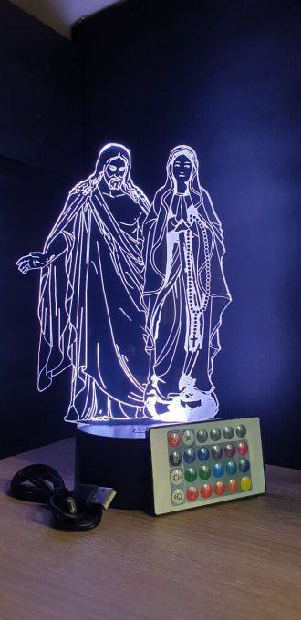 Lampe led 3D Jésus vierge Marie, religion, église, veilleuse, idée cadeau, déco, illusion, chevet