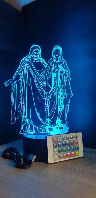 Lampe led 3D Jésus vierge Marie, religion, église, veilleuse, idée cadeau, déco, illusion, chevet