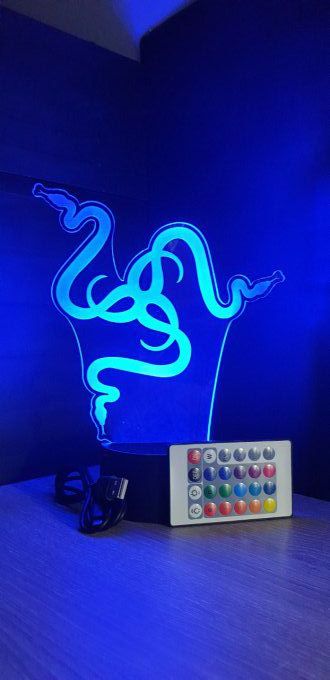 Lampe led 3D Logo Razor, Pc, marque, ordinateur, veilleuse, lampe de chevet, neon, déco, illusion