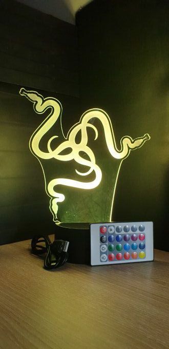 Lampe led 3D Logo Razor, Pc, marque, ordinateur, veilleuse, lampe de chevet, neon, déco, illusion