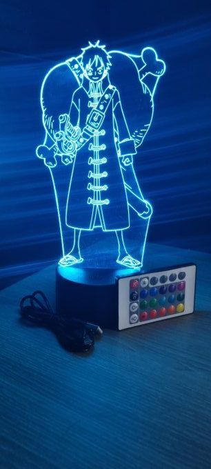 Lampe led 3D Luffy, One Piece, red, manga ,veilleuse, déco, illusion